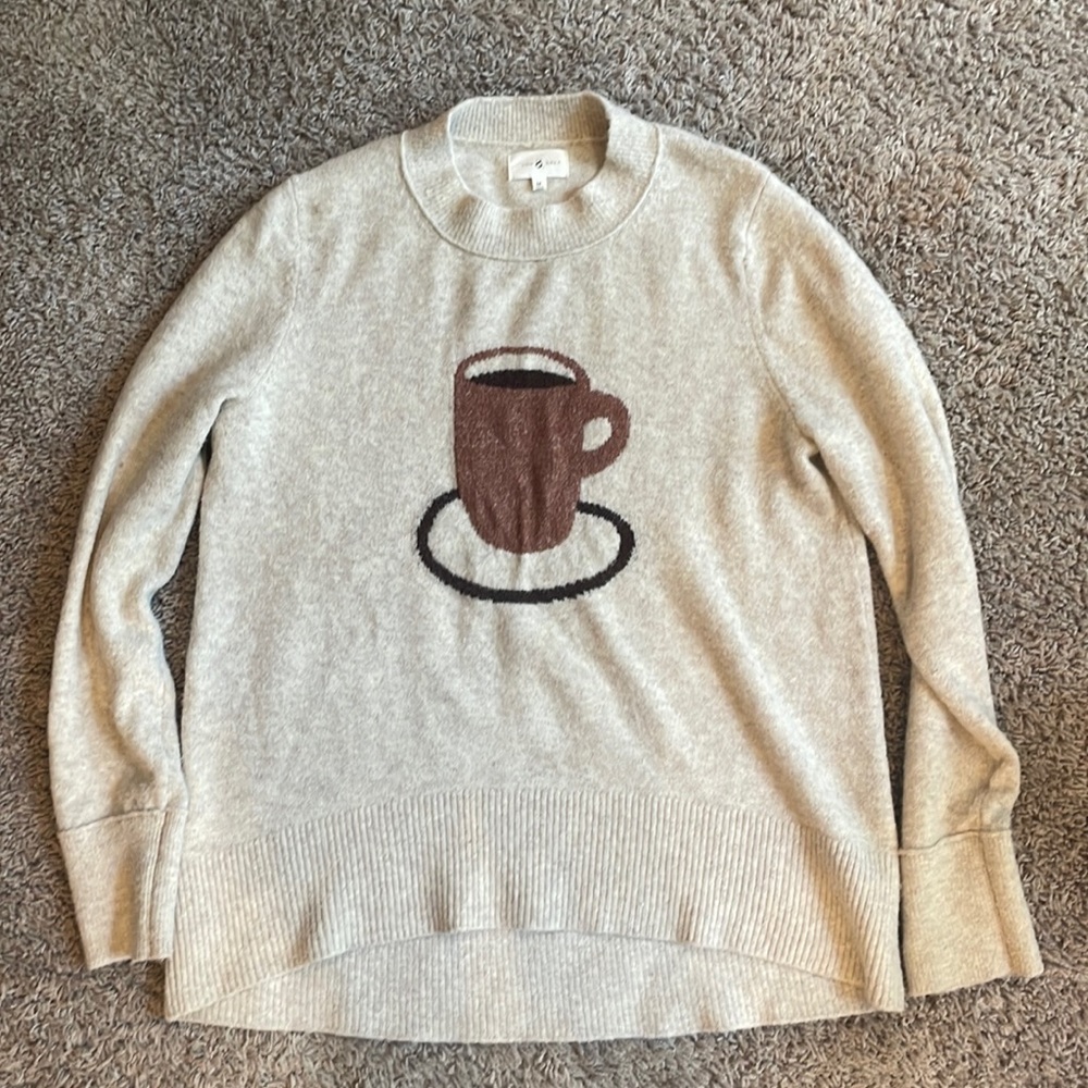 Lou & Grey Cream Sweater with Brown Coffee Cup Motif